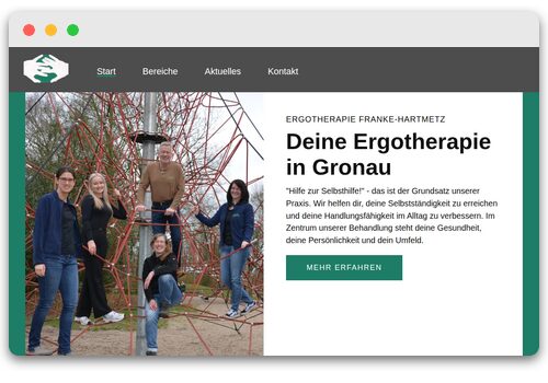 Screenshot der Website der Ergotherapie Franke-Hartmetz in Gronau