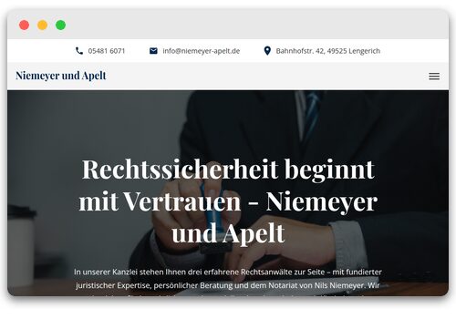 Screenshot der Website von Niemeyer und Apelt