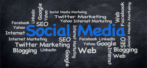 Social Media Marketing: Verschiedene Schlagwörter wie Facebook, Twitter und Internet Marketing
